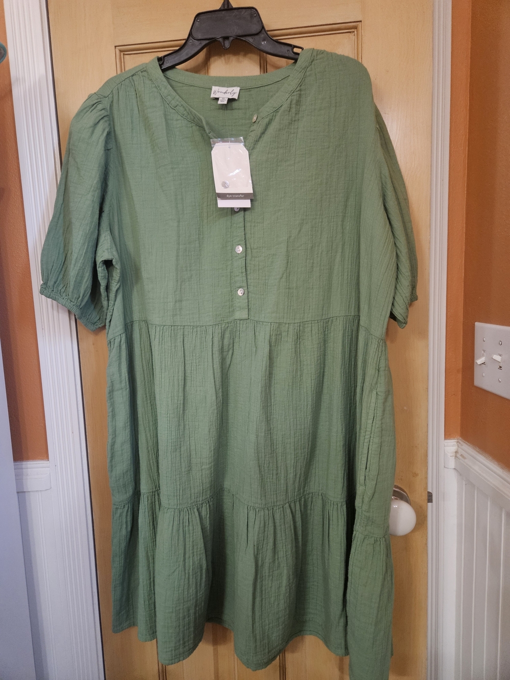 Wonderly Sage Green Gauze Tiered Midi Dress